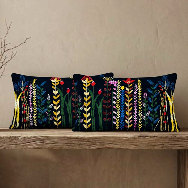 Midnight Wildflower Lumbar Cushion Cover