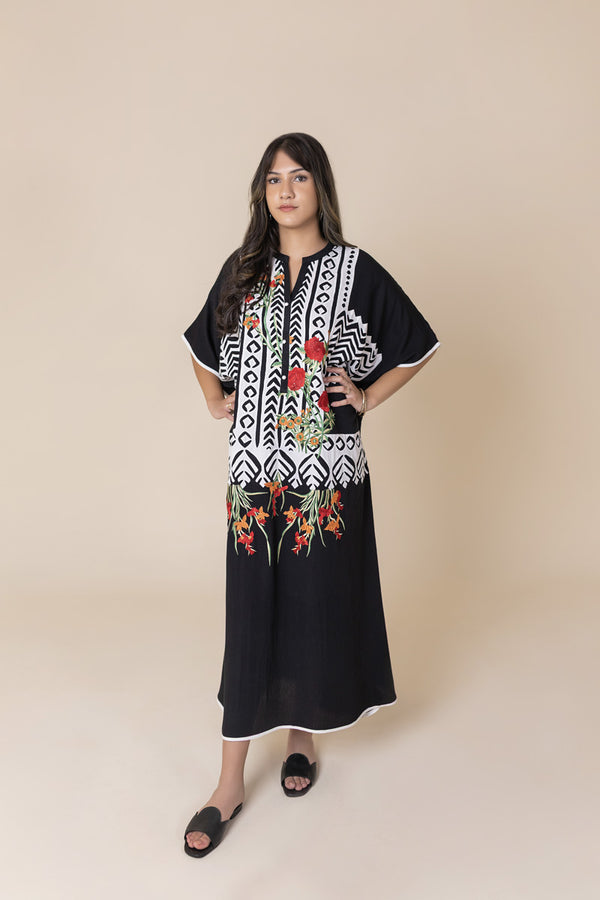 Monochrome Bloom Kaftan
