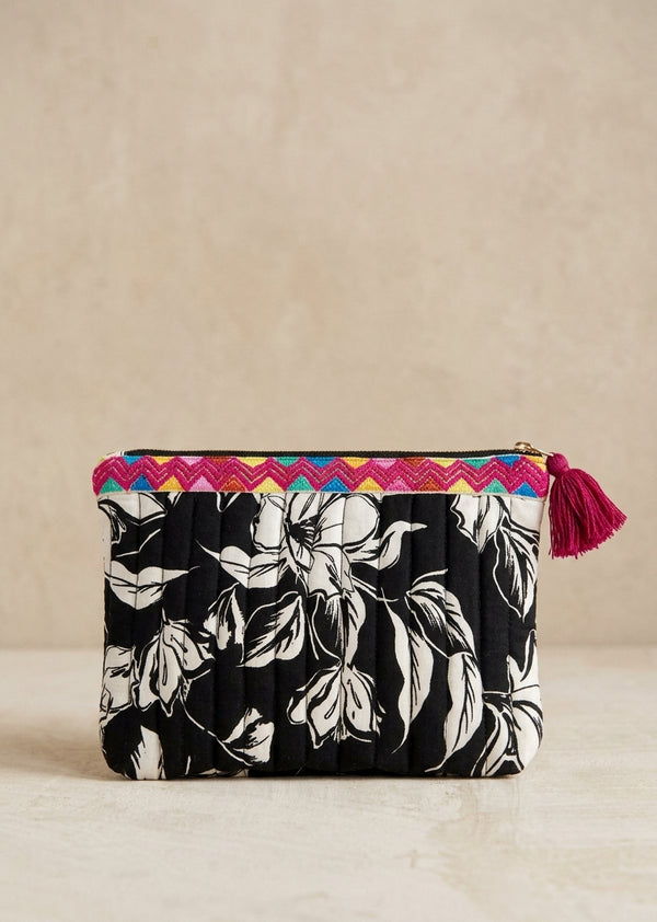 Monochrome Flora Quilted Travel Pouch