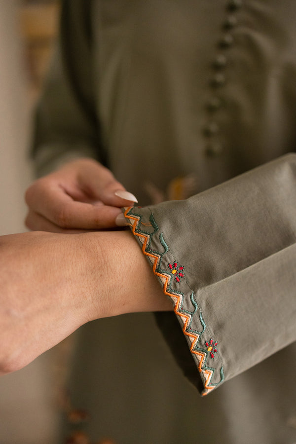 OliveEmbroidered Dress