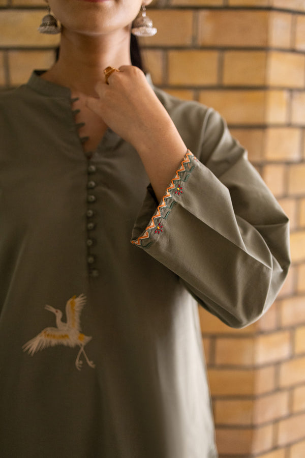 OliveEmbroidered Dress