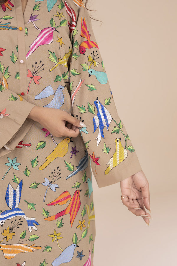 Sand Kantha Embroidered Kurta