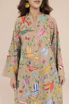 Sand Kantha Embroidered Kurta