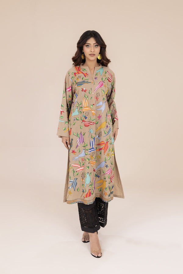 Sand Kantha Embroidered Kurta