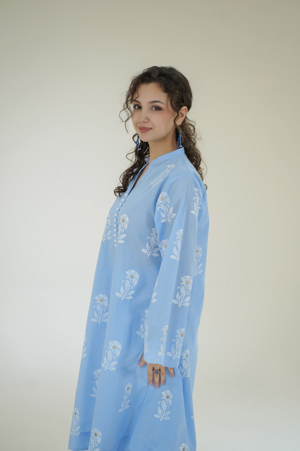 Summer Skies Blockprint Kurta