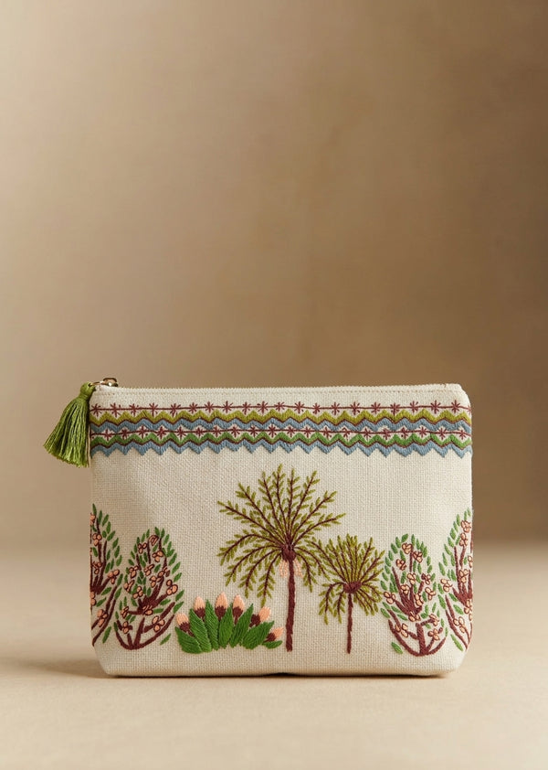The Oasis Embroidered Botanical Pouch