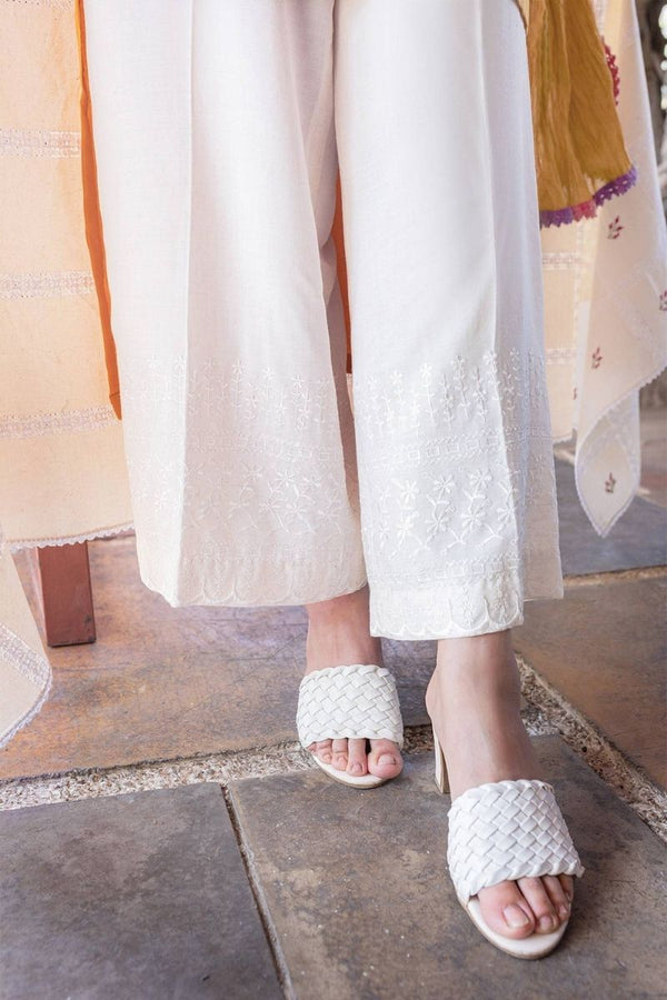 Warm White Embroidered Pants