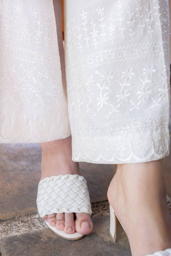 Warm White Embroidered Pants