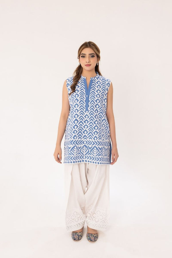 White Thread Blue Kurta