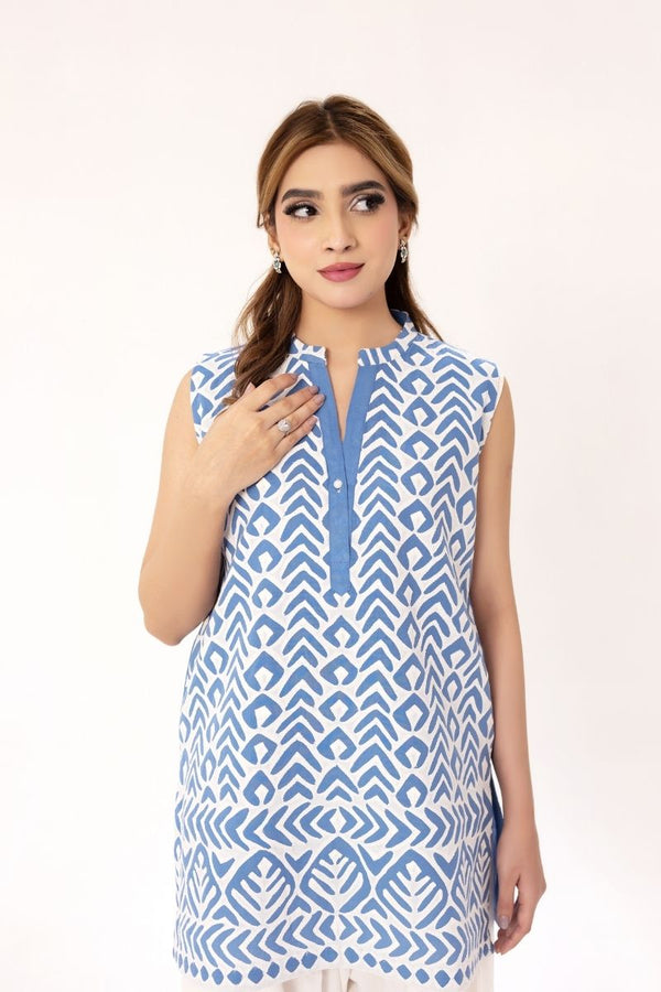 White Thread Blue Kurta