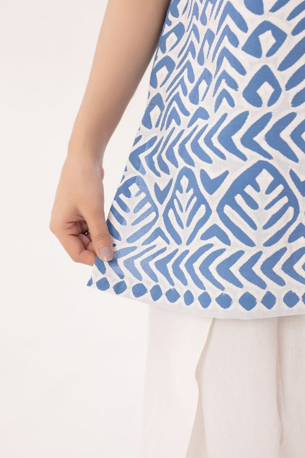 White Thread Blue Kurta