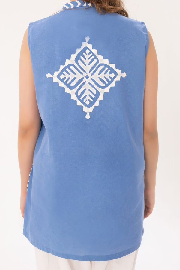 White Thread Blue Kurta