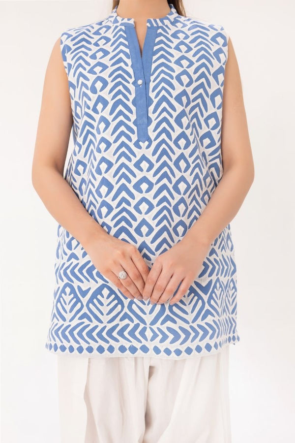 White Thread Blue Kurta